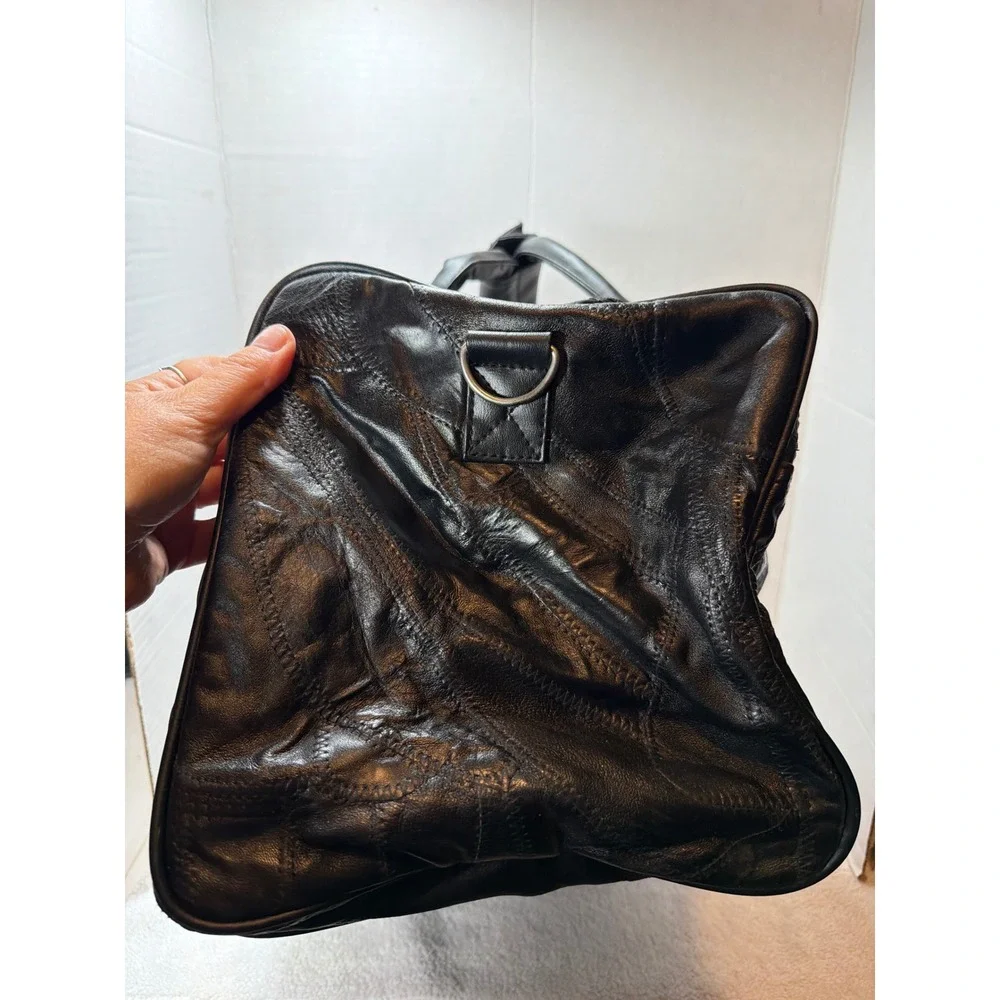Embassy Tote Bag Unisex 17 Inch Black Genuine Patch Leather Duffle LULTS2 NWT